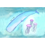 Открытка кит и медузы